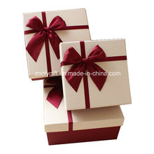 Quality Textured Art Paper Gift Box with Ribbon Bow / Pop up Handmade Square Paper Gift Packing Box for Valentine′s Day